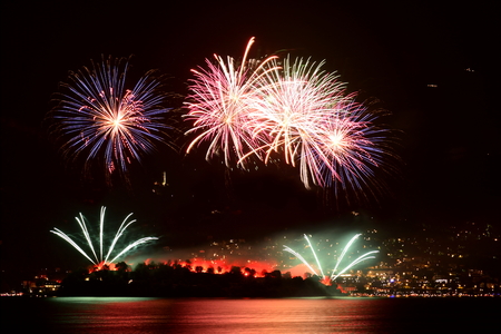 Fireworks at Comacina Island in Como lake for st. john's dayの写真素材