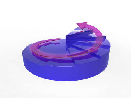 Digital illustration of a 3D pie chart with arrow to represent success or business growth.の写真素材