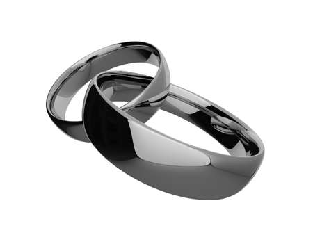 High quality illustration of a pair of silver, wedding rings interlinked to represent marriage.の写真素材