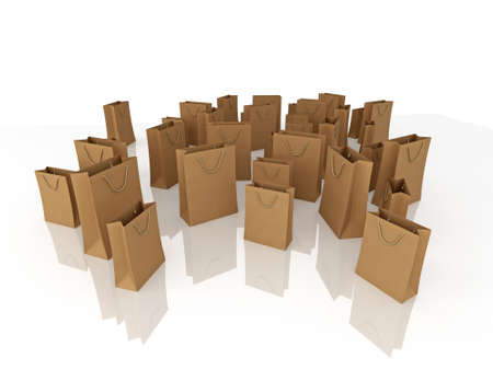Realistic illustration of shopping bags isolated on white on a shiny, reflective surface.の写真素材