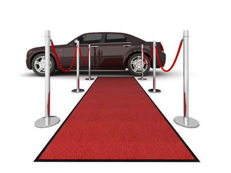 Illustration of a VIP red carpet leading with waiting limousine. Isolated on white. Please see my portfolio for other views.の写真素材