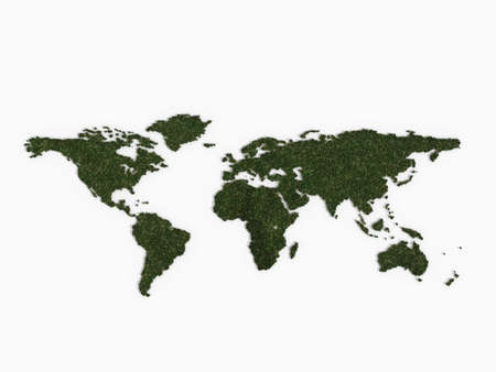 Illustration of a world map made up of various trees. The size of the trees are much larger than real world scale, so the image may not be suitable for situations where map accuracy is required.の写真素材