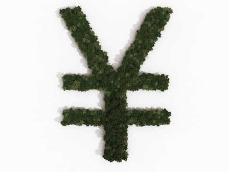 Computer generated illustration of a Yen sign. The symbol is made up of various types of trees, and casts a shadow onto a white background. Part of a series of tree/forest images.
の写真素材