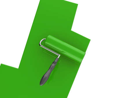 High quality illustration of a green paint roller, isolated on a white backgroundの写真素材