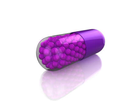 3D illustration close up of a pill or capsule full of shiny balls.の写真素材