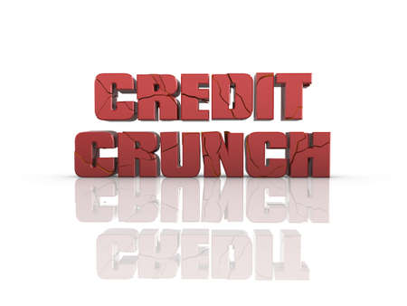 Cracked "Credit Crunch" 3d text, on reflective surface. See my portfolio for alternative view.の写真素材