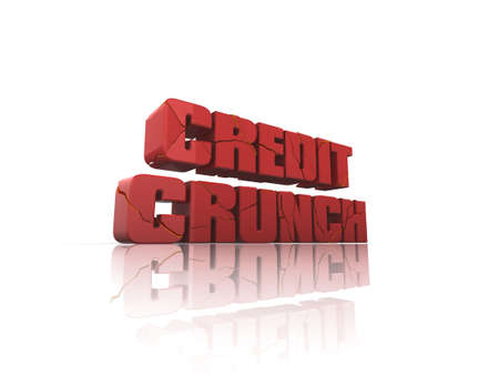 Cracked "Credit Crunch" 3d text, on reflective surface. See my portfolio for alternative view.の写真素材