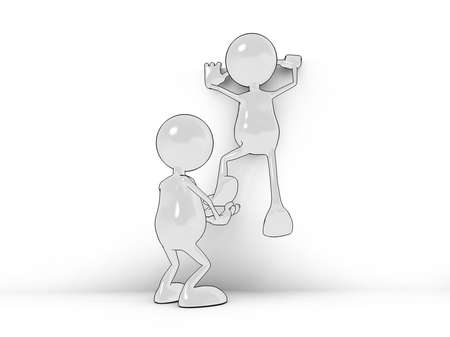 3d cartoon characters working together to climb an obstacle. Please see my portfolio for more in the series.の写真素材