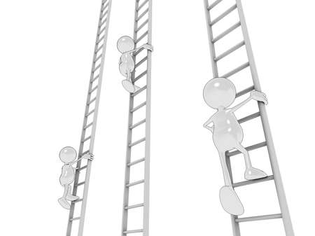 Illustration of 3d cartoon characters climbing long ladders. Please see my portfolio for more in the series.の写真素材