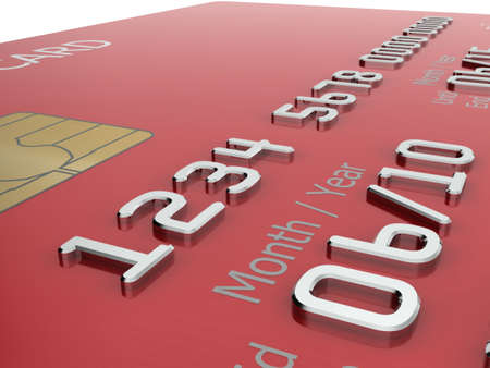 Realistic close-up illustration of a red credit card with fictional details.の写真素材