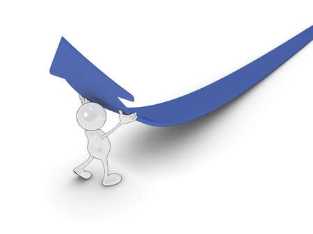 3d cartoon character pushing an arrow upwards.の写真素材