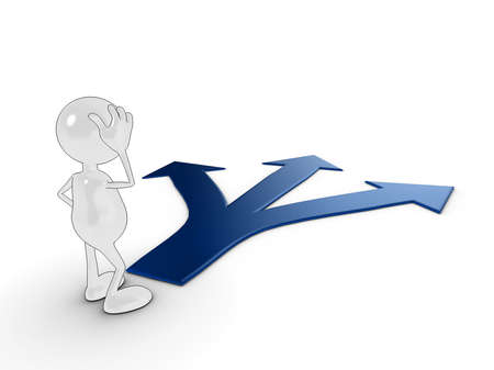 3d cartoon character choosing which path to take.の写真素材