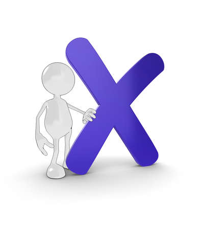 3d cartoon character with large blue cross.の写真素材