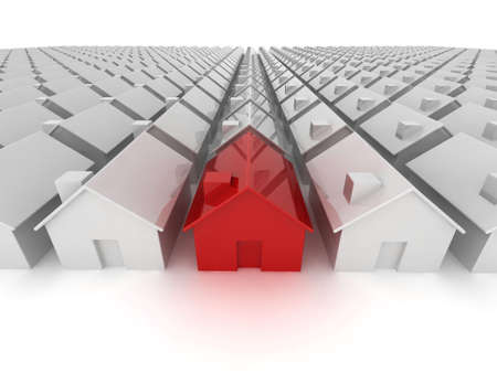 Red house 'standing out from the crowd'の写真素材
