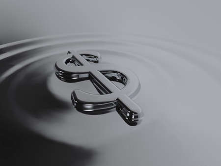 Realistic illustration of a dollar sign emerging from liquid silverの写真素材