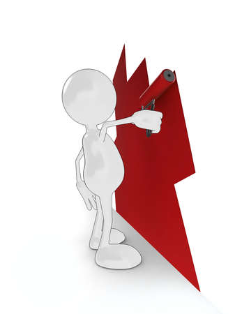 3d cartoon character painting a wall.の写真素材