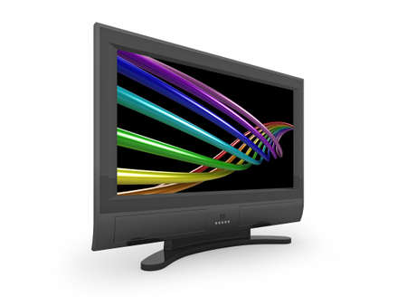 Flat screen TV with colourful rainbow image on the screen.の写真素材