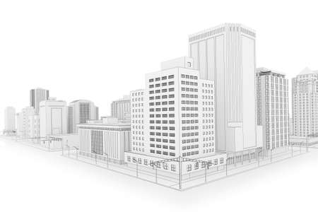 Illustration of a fictional city in a 'blueprint' outline styleの写真素材