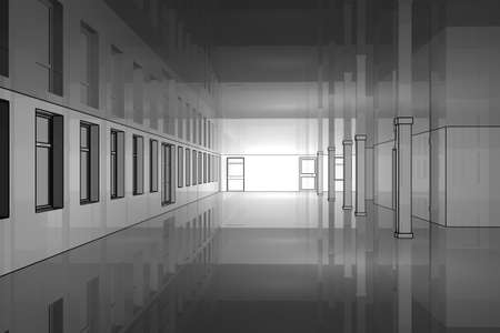 3d illustration of an empty office interior spaceの写真素材