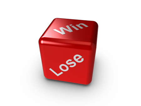 3d illustration of a shiny red dice, with the words 'Win' and 'Lose'の写真素材