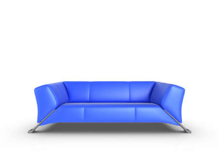Blue 3d sofa, isolated on a white backgroundの写真素材