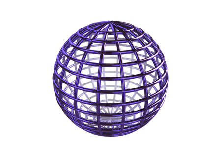 Shiny blue 3d wire-frame sphere on a white backgroundの写真素材