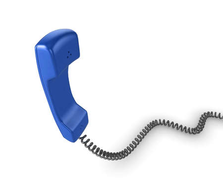 Shiny blue phone illustration with black cord, isolated on a white background.の写真素材