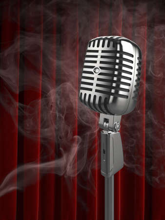 High quality illustration of a retro microphone in a smokey club-like atmosphere.の写真素材