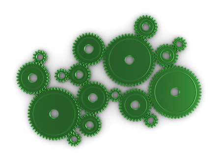 3d illustration of many cogs/gears working togetherの写真素材