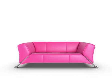 Pink 3d sofa, isolated on a white backgroundの写真素材