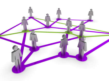 Illustration representing a network of connected people on a white backgroundの写真素材