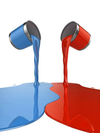 High quality illustration of a pair of paint cans pouring glossy paint onto the floorの写真素材
