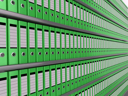 Illustration of shelves of neatly organised green filesの写真素材