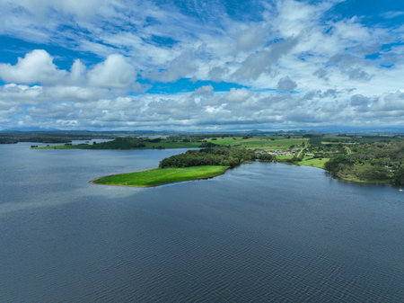 Aerial drone shot of lake tinaroo in Far North QLDの写真素材