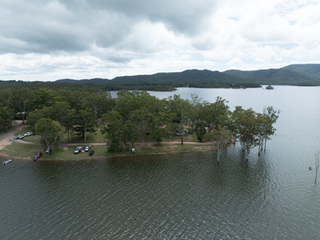 Aerial drone shot of lake tinaroo in Far North QLDの写真素材