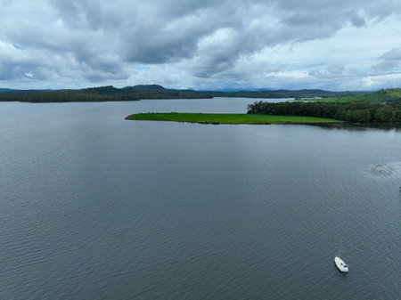 Aerial drone shot of lake tinaroo in Far North QLDの写真素材