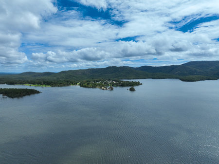 Aerial drone shot of lake tinaroo in Far North QLDの写真素材