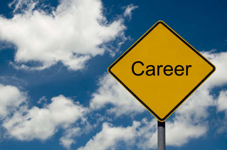 Career road sign against a blue sky backgroundの写真素材