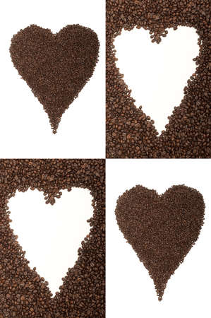 Combination of 4 shots of coffee beans arranged in the shape of a heartの写真素材
