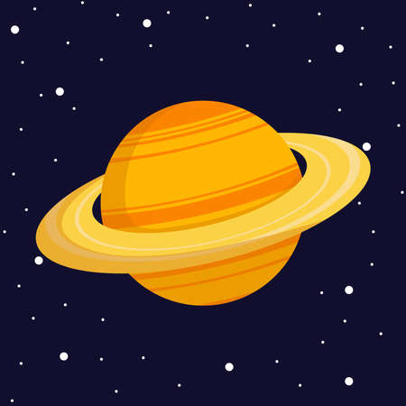 Saturn Planet in Dark Space. Vector, Cartoon Illustration of Planet Saturnのイラスト素材