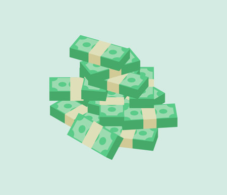 isometric money dollar cash flat vector illustration. dollar banknotes illustration. green paper bill. Fly cartoon money isolated on blue background. suitable for finance and businessのイラスト素材