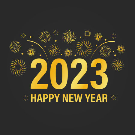 Happy new year 2023 background with elegant golden fireworks. Suitable for greeting cards, banner, invitationsのイラスト素材