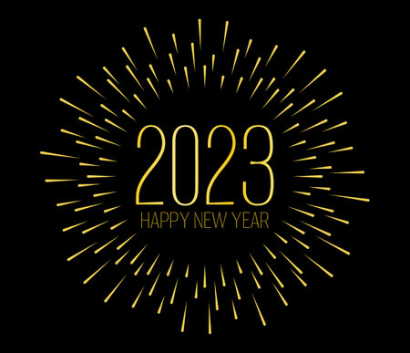 Happy new year 2023 background with elegant golden fireworks. Suitable for greeting cards, banner,...