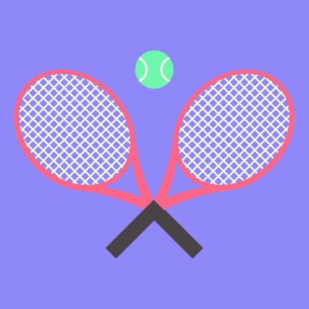 Tennis racket with a tennis ball on a tennis court isolated on purple background. vector and illustration.のイラスト素材