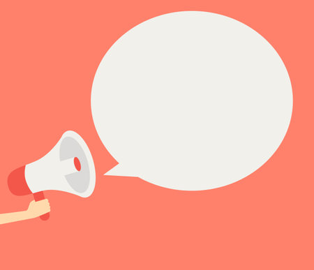 Loudspeaker megaphone with speech bubble. Advertising and promotion. Vector illustrationのイラスト素材