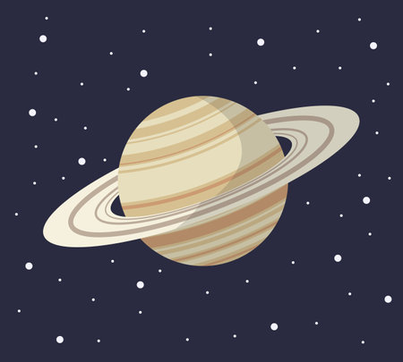 Cartoon solar system planet in flat style. Saturn planet on dark space with stars vector illustration.のイラスト素材