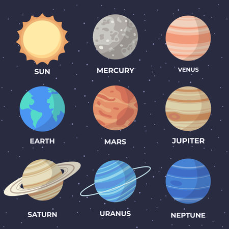 Set of cartoon solar system planets. Children s education. infographic illustration for school education or space explorationのイラスト素材