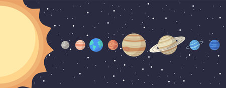 Set of cartoon solar system planets. Children s education. Vector illustration of cartoon solar...