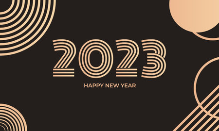 Happy new year 2023. Luxury design happy new year 2023 with gold number on gold background. Concept...