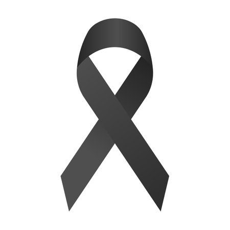 Realistic 3d black ribbon. Black ribbon vector mourning and melanoma signのイラスト素材